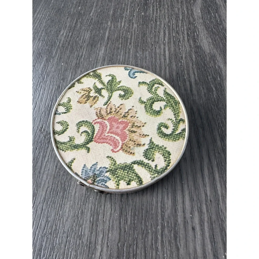 Vintage Metal Floral Double Hinged Folding Compact Double Mirror. Marked Japan